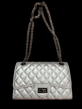 Boutique 9 Silver Quilted Chain Flap Shoulder Bag